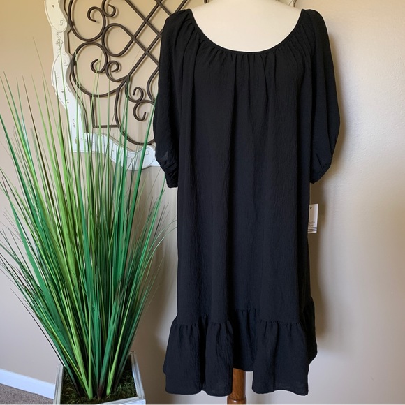 Ophelia Roe Dresses & Skirts - NWT OPHELIA ROE Size 3X Black Ruffle Hemline Midi Dress with Sleeve